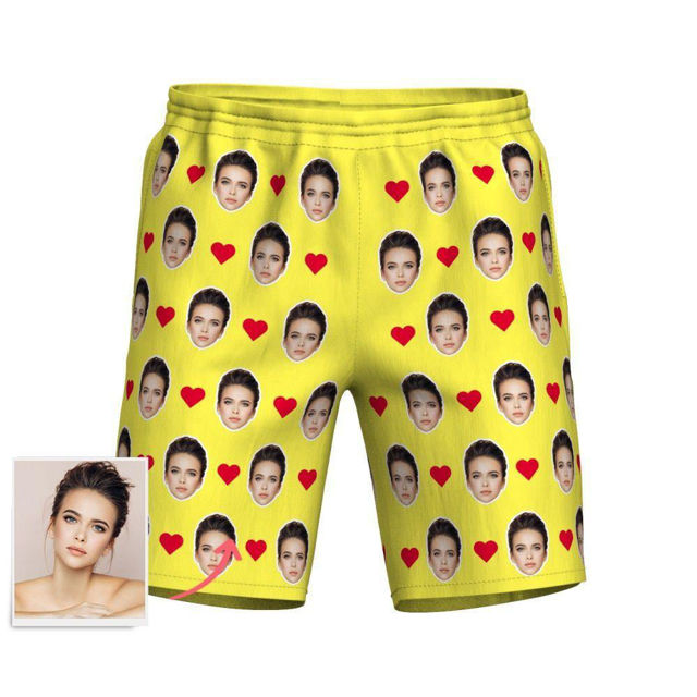 Picture of Custom Photo Beach Short for Men - Personalized with Your Lovely Photo - Multi Faces Quick Dry Swim Trunk, for Father's Day Gift or Boyfriend