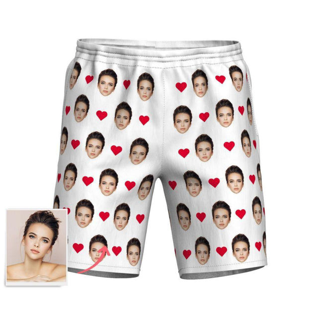 Picture of Custom Photo Beach Short for Men - Personalized with Your Lovely Photo - Multi Faces Quick Dry Swim Trunk, for Father's Day Gift or Boyfriend