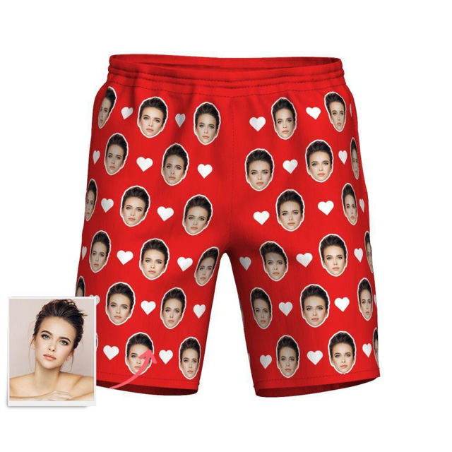 Picture of Custom Photo Beach Short for Men - Personalized with Your Lovely Photo - Multi Faces Quick Dry Swim Trunk, for Father's Day Gift or Boyfriend