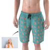 Picture of Custom Photo Face Men's Beach Pants - Personalized Face with Flamingo - Multi Faces Quick Dry Swim Trunk, for Father's Day Gift or Boyfriend
