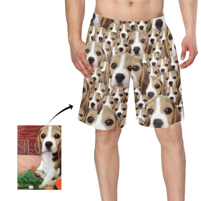 Picture of Custom Photo Face Men's Beach Pants - Personalized with Pet Face Copy - Multi Faces Quick Dry Swim Trunk, for Father's Day Gift or Boyfriend