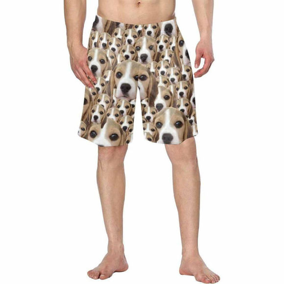 Picture of Custom Photo Face Men's Beach Pants - Personalized with Pet Face Copy - Multi Faces Quick Dry Swim Trunk, for Father's Day Gift or Boyfriend