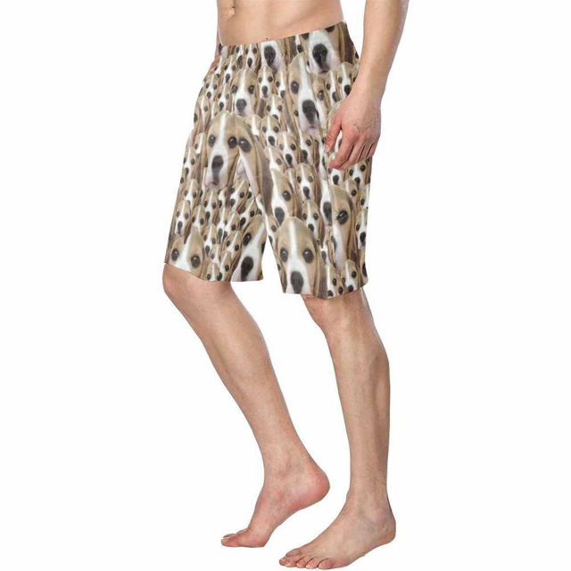 Picture of Custom Photo Face Men's Beach Pants - Personalized with Pet Face Copy - Multi Faces Quick Dry Swim Trunk, for Father's Day Gift or Boyfriend