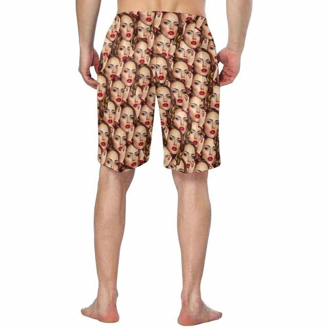 Picture of Custom Photo Face Men's Beach Pants-Personalized Mid-Length Beach Short-Multi Faces Quick Dry Swim Trunk, for Father's Day Gift or Boyfriend