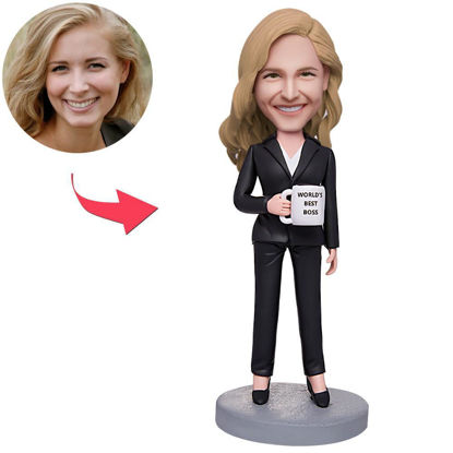Picture of Custom Bobbleheads: Business Woman Holding A Water Glass | Personalized Bobbleheads for the Special Someone as a Unique Gift Idea｜Best Gift Idea for Birthday, Thanksgiving, Christmas etc.