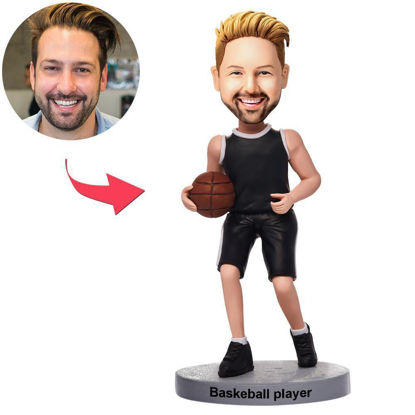 Picture of Custom Bobbleheads: Basketball Player Dribbling In Black Uniform | Personalized Bobbleheads for the Special Someone as a Unique Gift Idea｜Best Gift Idea for Birthday, Thanksgiving, Christmas etc.