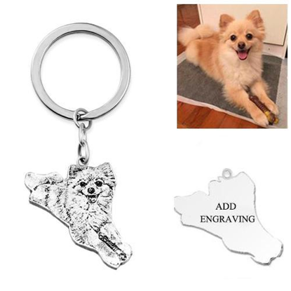 Picture of Engraved Pet Dog Photo Keychain in 925 Sterling Silver - Custom Pet Keychain - Engraved Key Chain - Pet Lover Gift Father's Day