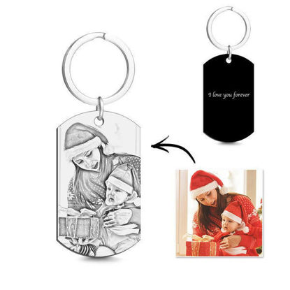 Picture of Engraved Photo Keychain with Engraving Black Christmas Gifts - Custom Photo Keychain - Engraved Key Chain - Pet Lover Gift Father's Day