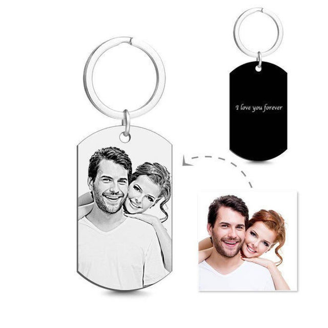 Picture of Engraved Photo Keychain with Engraving Black Christmas Gifts - Custom Photo Keychain - Engraved Key Chain - Pet Lover Gift Father's Day