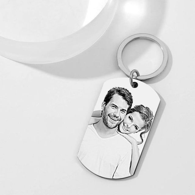 Picture of Engraved Photo Keychain with Engraving Black Christmas Gifts - Custom Photo Keychain - Engraved Key Chain - Pet Lover Gift Father's Day