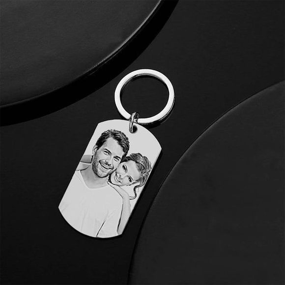 Picture of Engraved Photo Keychain with Engraving Black Christmas Gifts - Custom Photo Keychain - Engraved Key Chain - Pet Lover Gift Father's Day