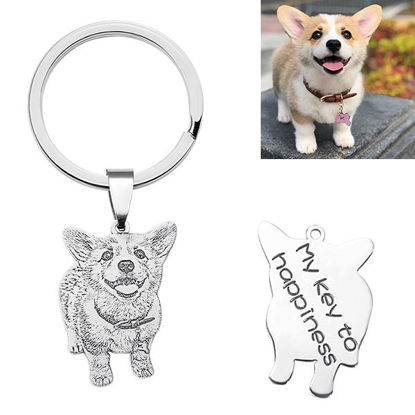 Picture of Engraved Sterling Silver Pet Photo Keychain - Custom Photo Keychain - Engraved Key Chain - Pet Lover Gift Father's Day