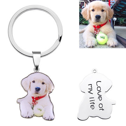 Picture of Engraved Stainless Steel Colorful Pet Photo Keychain - Custom Photo Keychain - Engraved Key Chain - Pet Lover Gift Father's Day