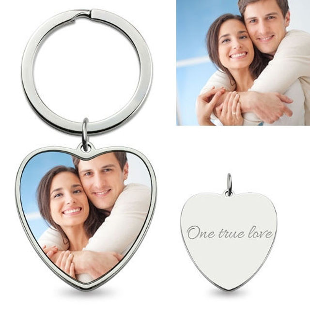 Picture of Personalized Colorful Heart Pendant Photo Keychain Stainless Steel -Custom Photo Keychain - Engraved Key Chain - Pet Lover Gift Father's Day