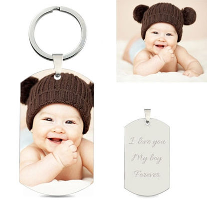 Picture of Custom Baby's Photo Keychain Stainless Steel -Custom Photo Keychain - Engraved Key Chain - Pet Lover Gift Father's Day