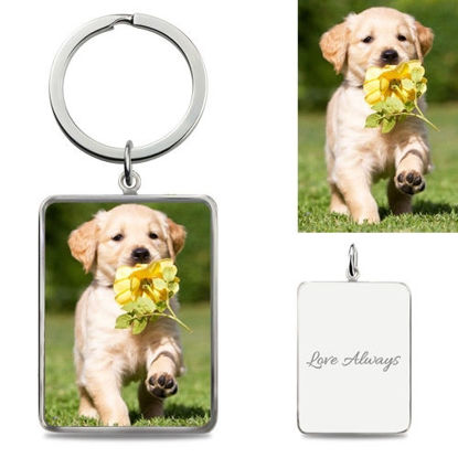 Picture of Personalized Colorful Rectangular Pendant Photo Keychain Stainless Steel - Custom Photo Keychain - Engraved Key Chain - Pet Lover Gift Father's Day