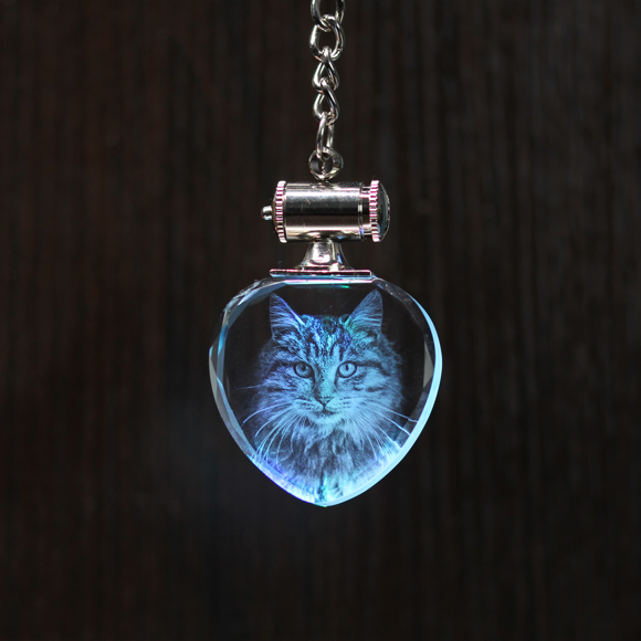 Picture of Personalized 2D or 3D Crystal Photo Keychain Gift in Heart - Custom Photo Keychain - Pet Lover Gift