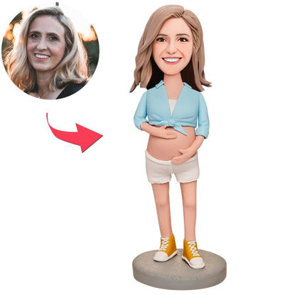 Picture of Custom Bobbleheads: Mother's Day Gift Pregnant Woman in Blue | Personalized Bobbleheads for the Special Someone as a Unique Gift Idea｜Best Gift Idea for Birthday, Thanksgiving, Christmas etc.