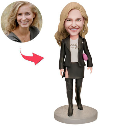 Picture of Custom Bobbleheads: Super Cool Mom in Black Suit | Personalized Bobbleheads for the Special Someone as a Unique Gift Idea｜Best Gift Idea for Birthday, Thanksgiving, Christmas etc.