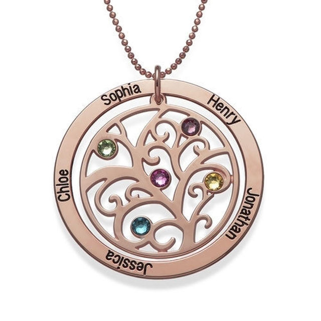 Picture of Personalized Circle Family Tree Birthstone 7 Names Necklace - Customize With Any Name or Birthstone | Custom Family Members Necklace 925 Sterling Silver