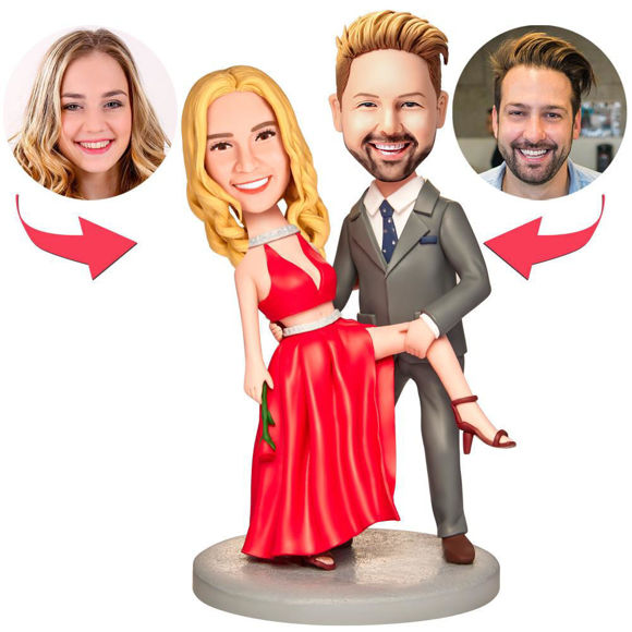 Picture of Custom Bobbleheads: Wedding Gift Hot Red Dress Bobbleheads | Personalized Bobbleheads for the Special Someone as a Unique Gift Idea｜Best Gift Idea for Birthday, Thanksgiving, Christmas etc.