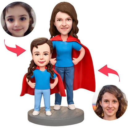 Picture of Custom Bobbleheads: Mothers Day Gift Super Mother and Daughter Bobbleheads | Personalized Bobbleheads for the Special Someone as a Unique Gift Idea｜Best Gift Idea for Birthday, Thanksgiving, Christmas etc.