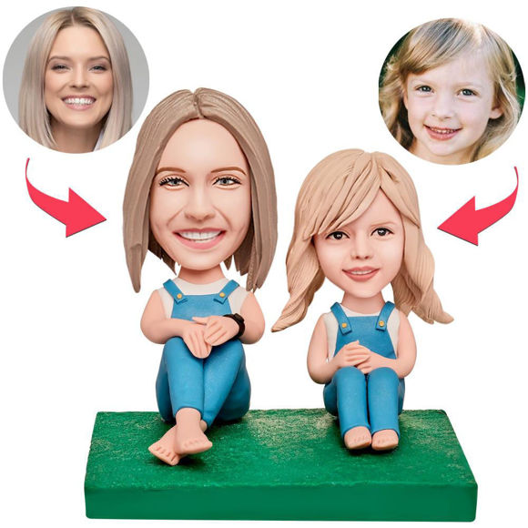 Picture of Custom Bobbleheads: Mothers Day Gift Mother and Daughter in Suspenders Bobbleheads | Personalized Bobbleheads for the Special Someone as a Unique Gift Idea｜Best Gift Idea for Birthday, Thanksgiving, Christmas etc.