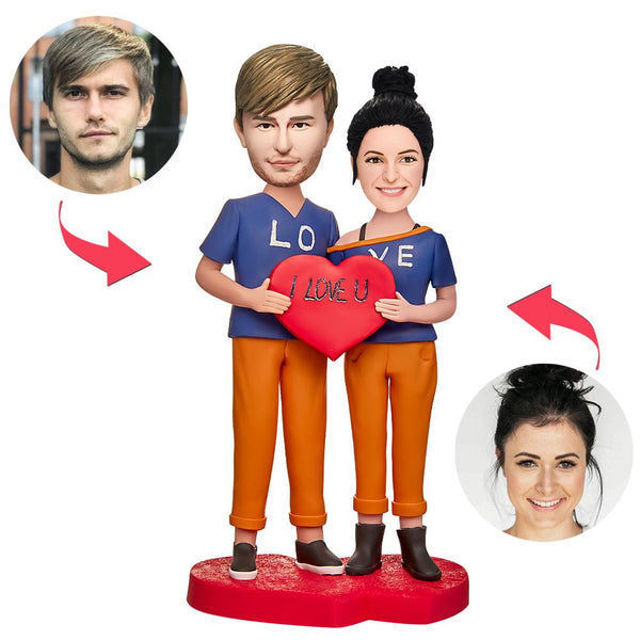 Picture of Custom Bobbleheads: A Couple Dressed in LOVE Bobbleheads | Personalized Bobbleheads as Custom Gifts for Birthday, Wedding Cake Topper, Christmas etc.｜Best Gift Idea for Birthday, Thanksgiving, Christmas etc.