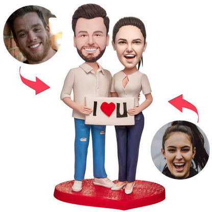 Picture of Custom Bobbleheads: The Couple with The I LOVE U Sign Bobbleheads | Personalized Bobbleheads for the Special Someone as a Unique Gift Idea｜Best Gift Idea for Birthday, Thanksgiving, Christmas etc.