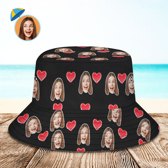 Picture of Custom Your Photo Face And Pet Summer Bucket Hat | Fisherman Hat - Heart Black | Best Gifts Idea for Birthday, Thanksgiving, Christmas etc.