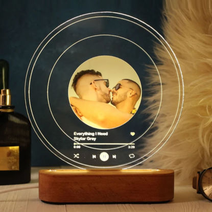 Picture of Customized Photo Night Light Personalized With Transparant Record Scannable Acrylic Song Plaque Custom Song Album Cover Night Light for Music Lovers Gay Valentine Gift