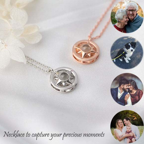 Picture of Projection Engraved Campas Necklace Perfect Gift - Customize With Any Photo - Custom Photo Necklace in 925 Sterling Silver