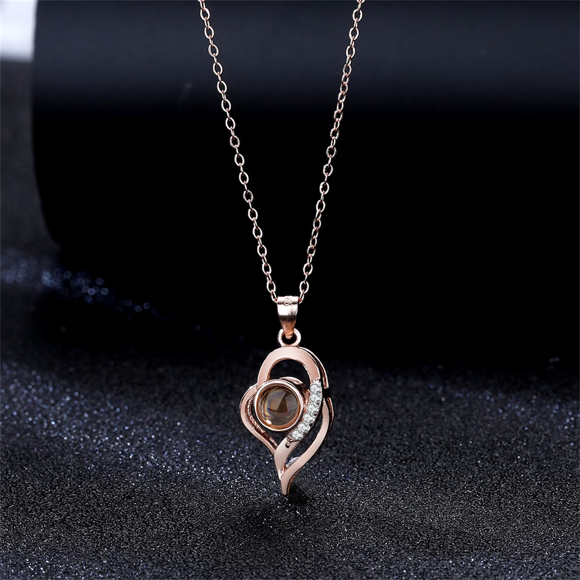 Picture of Projection Engraved Heart Photo Necklace Perfect Gift One Hundred Languages Jewelry - Custom Photo Necklace in 925 Sterling Silver