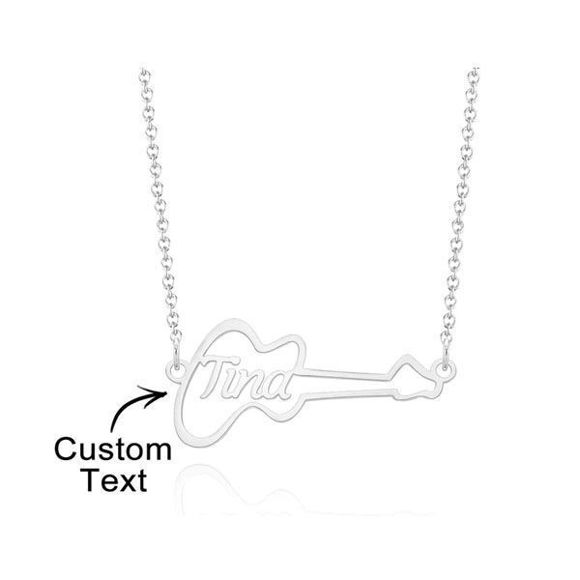 Picture of Personalized Name Necklace in 925 Sterling Silver - Custom Name Necklace | Customized Name Necklace With Guitar