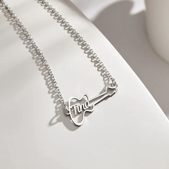 Picture of Personalized Name Necklace in 925 Sterling Silver - Custom Name Necklace | Customized Name Necklace With Guitar