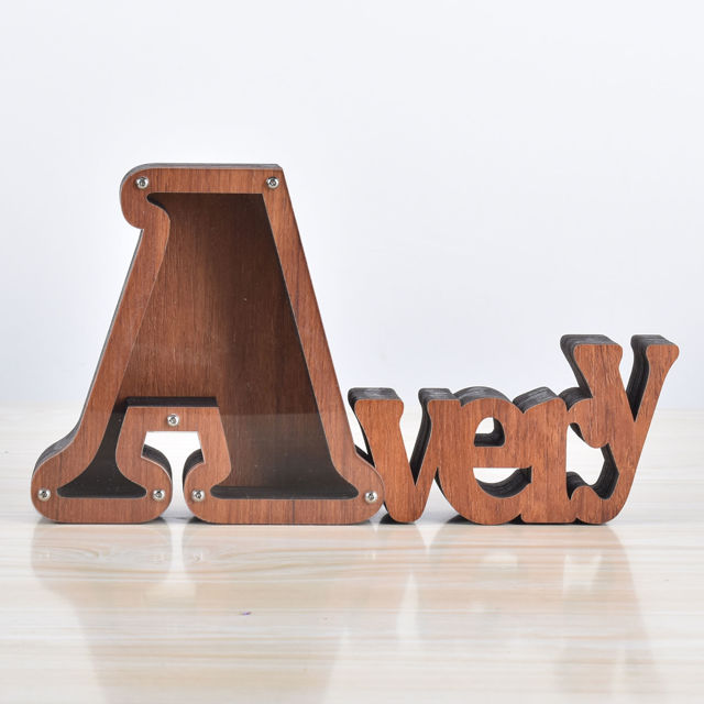 Picture of Custom Wooden Name Piggy Bank for Kids - Personalized Large Piggy Banks 26 Alphabet A - Transparent Money Saving Box - Gift for Boys and Girls