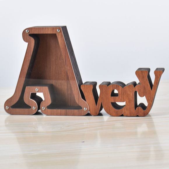 Picture of Custom Wooden Name Piggy Bank for Kids - Personalized Large Piggy Banks 26 Alphabet A - Transparent Money Saving Box - Gift for Boys and Girls