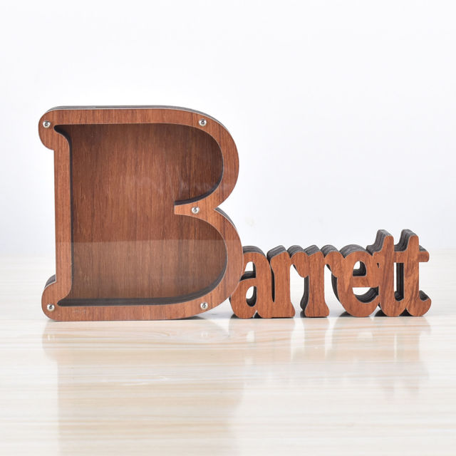 Picture of Custom Wooden Name Piggy Bank for Kids - Personalized Large Piggy Banks 26 Alphabet B - Transparent Money Saving Box - Gift for Boys and Girls