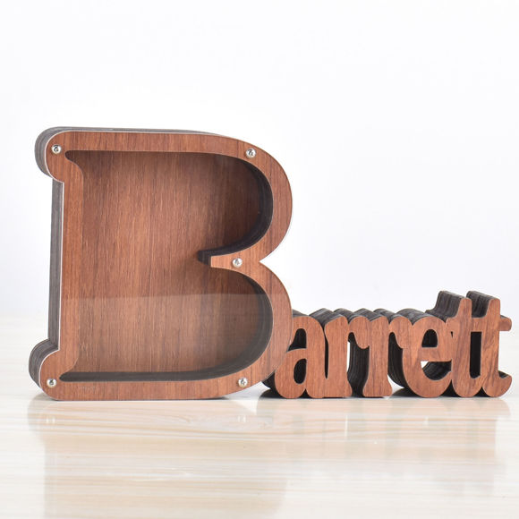 Picture of Custom Wooden Name Piggy Bank for Kids - Personalized Large Piggy Banks 26 Alphabet B - Transparent Money Saving Box - Gift for Boys and Girls