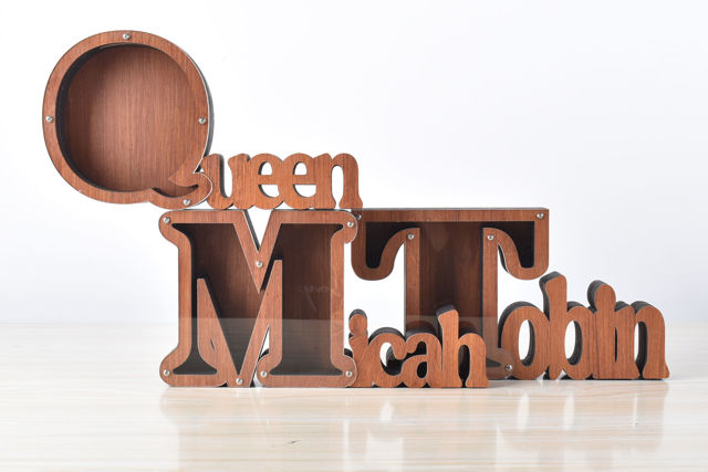 Picture of Custom Wooden Name Piggy Bank for Kids - Personalized Large Piggy Banks 26 Alphabet B - Transparent Money Saving Box - Gift for Boys and Girls