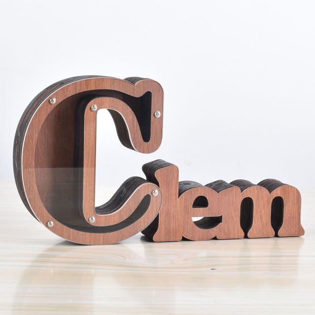 Picture of Custom Wooden Name Piggy Bank for Kids - Personalized Large Piggy Banks 26 Alphabet C - Transparent Money Saving Box - Gift for Boys and Girls