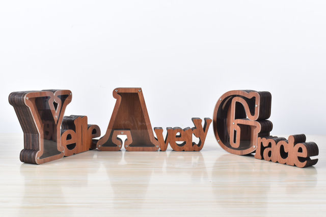 Picture of Custom Wooden Name Piggy Bank for Kids - Personalized Large Piggy Banks 26 Alphabet E - Transparent Money Saving Box - Gift for Boys and Girls