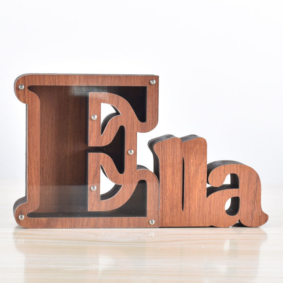 Picture of Custom Wooden Name Piggy Bank for Kids - Personalized Large Piggy Banks 26 Alphabet E - Transparent Money Saving Box - Gift for Boys and Girls