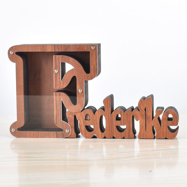 Picture of Custom Wooden Name Piggy Bank for Kids - Personalized Large Piggy Banks 26 Alphabet F - Transparent Money Saving Box - Gift for Boys and Girls