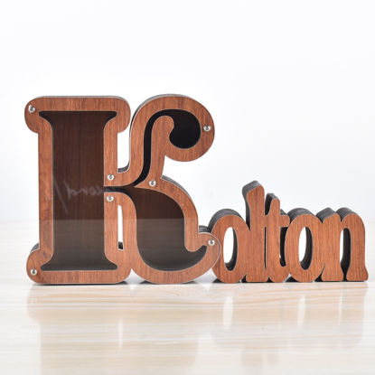 Picture of Custom Wooden Name Piggy Bank for Kids - Personalized Large Piggy Banks 26 Alphabet K - Transparent Money Saving Box - Gift for Boys and Girls