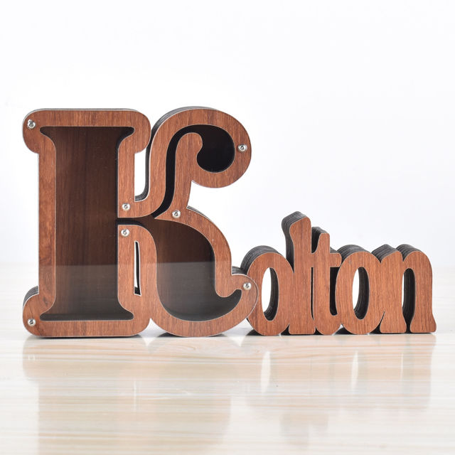 Picture of Custom Wooden Name Piggy Bank for Kids - Personalized Large Piggy Banks 26 Alphabet K - Transparent Money Saving Box - Gift for Boys and Girls