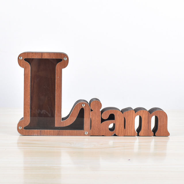 Picture of Custom Wooden Name Piggy Bank for Kids - Personalized Large Piggy Banks 26 Alphabet L - Transparent Money Saving Box - Gift for Boys and Girls