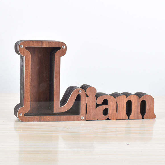 Picture of Custom Wooden Name Piggy Bank for Kids - Personalized Large Piggy Banks 26 Alphabet L - Transparent Money Saving Box - Gift for Boys and Girls