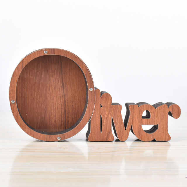 Picture of Custom Wooden Name Piggy Bank for Kids - Personalized Large Piggy Banks 26 Alphabet O - Transparent Money Saving Box - Gift for Boys and Girls