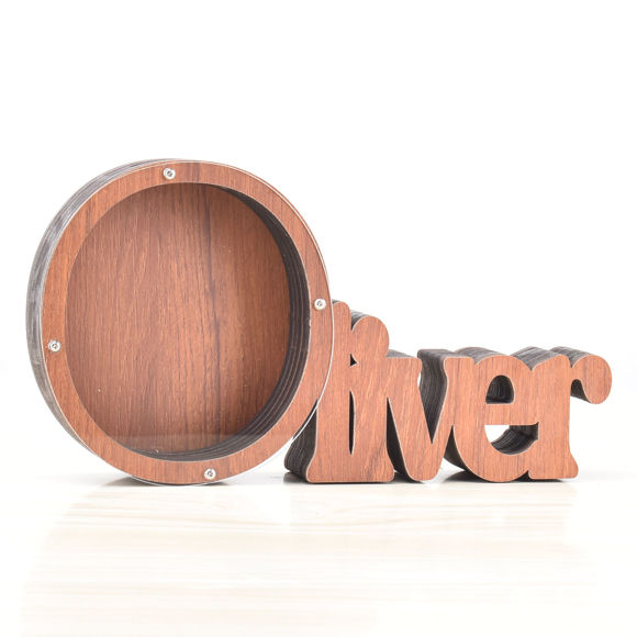 Picture of Custom Wooden Name Piggy Bank for Kids - Personalized Large Piggy Banks 26 Alphabet O - Transparent Money Saving Box - Gift for Boys and Girls